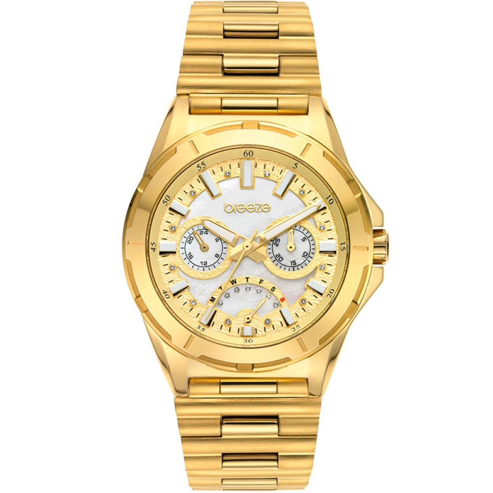 Ladies Watch BREEZE Elysian Crystals Gold Stainless Steel Bracelet 212271.2  - E-oro.gr BREEZE WATCHES