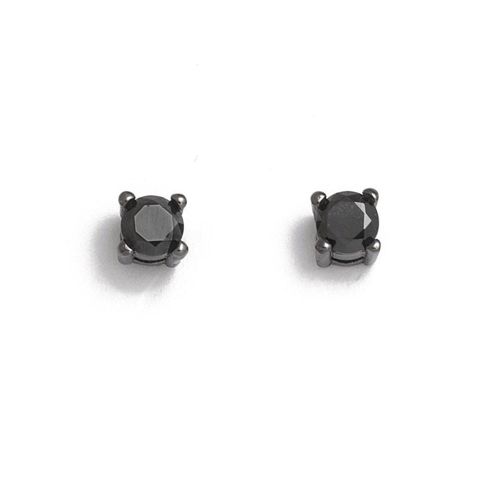 Σκουλαρίκια στικ μονόπετρα με μαύρο ζιργκόν 4mm από μαύρο επιπλατινωμένο ασήμι 925°