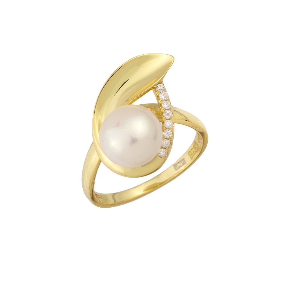 Sterling silver 925°. Pearl ring with CZ 