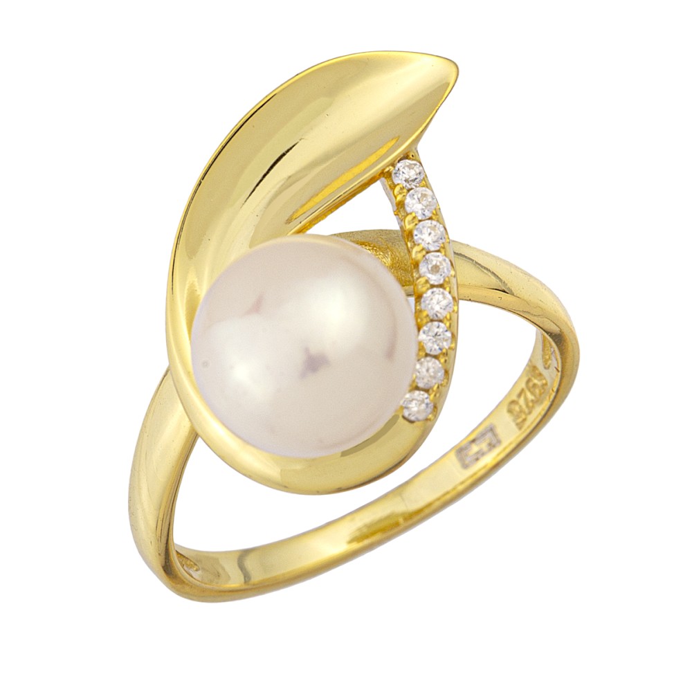 Sterling silver 925°. Pearl ring with CZ