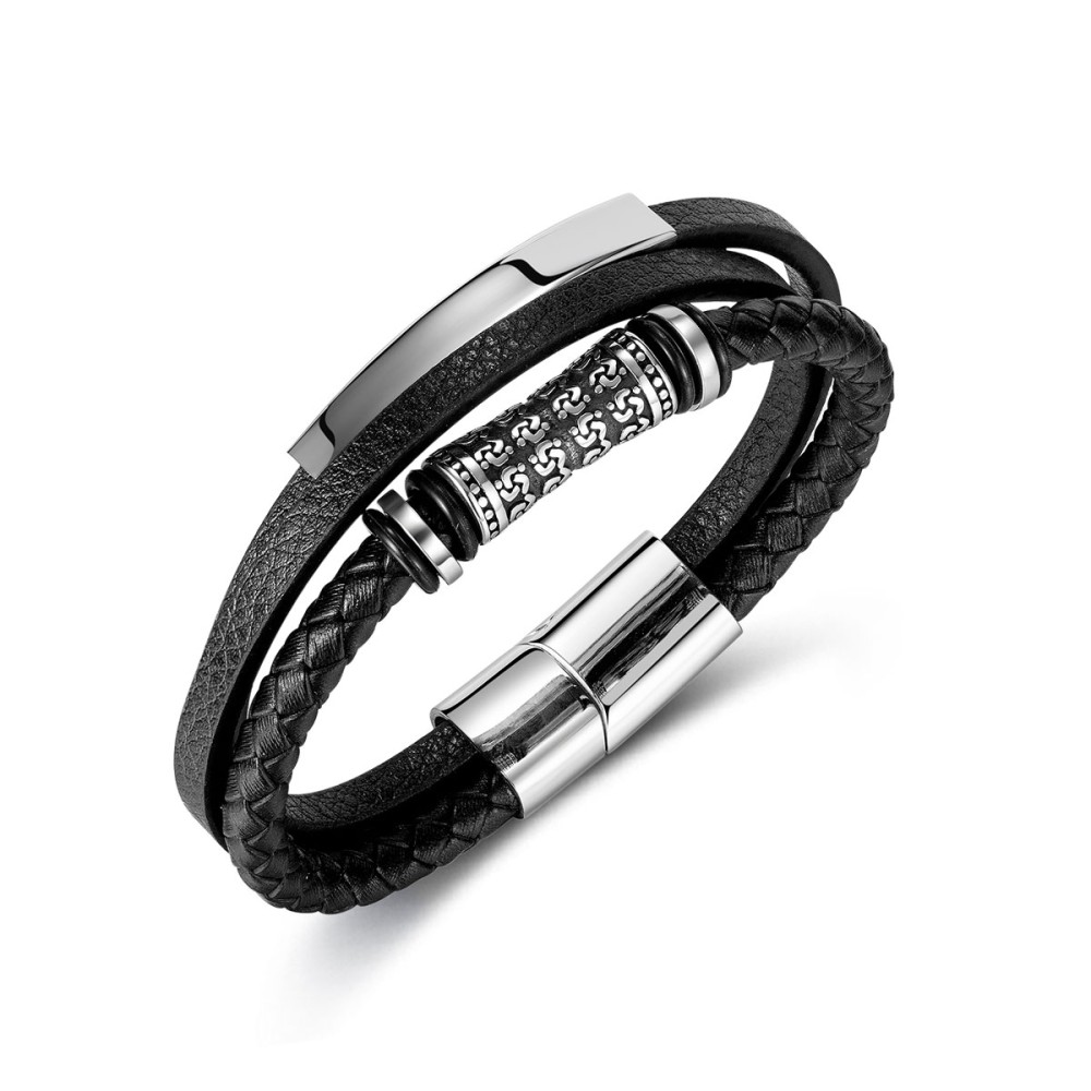 Stainless Steel. Multi-strand leather bracelet