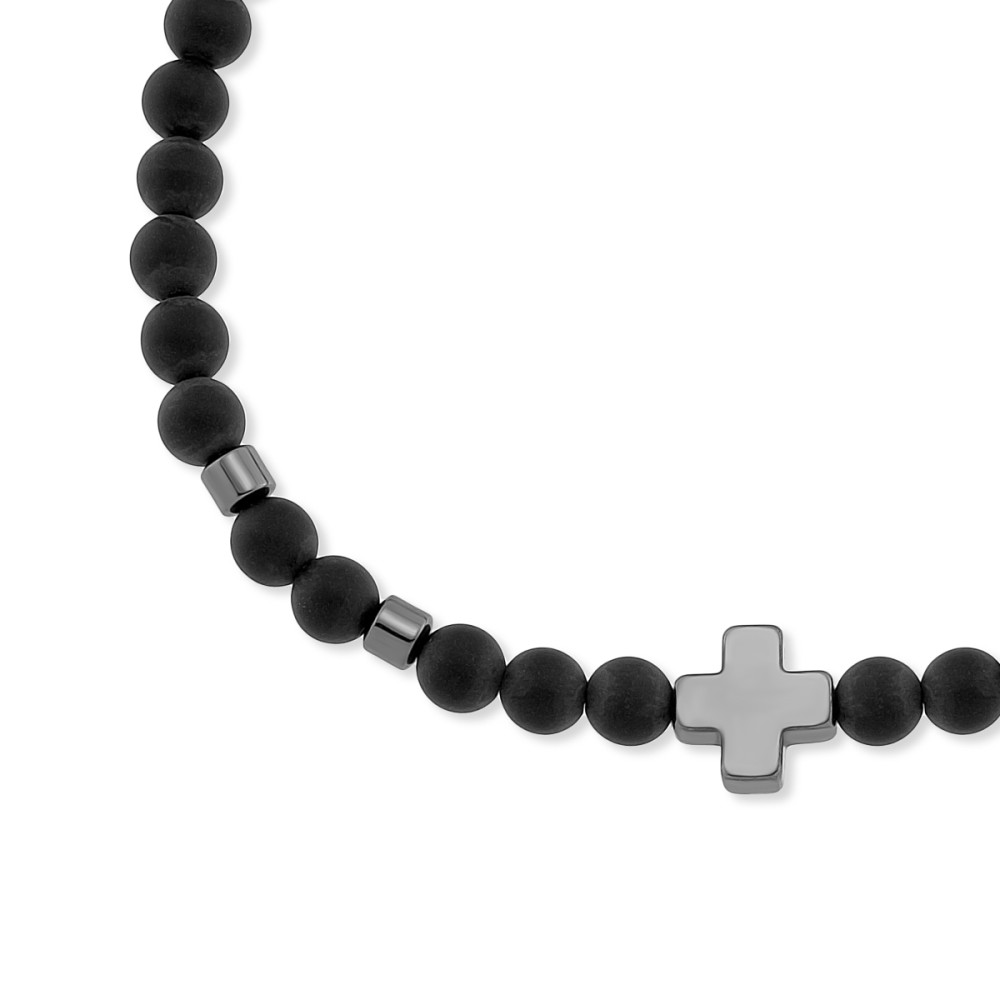 Hematite cross & onyx beads
