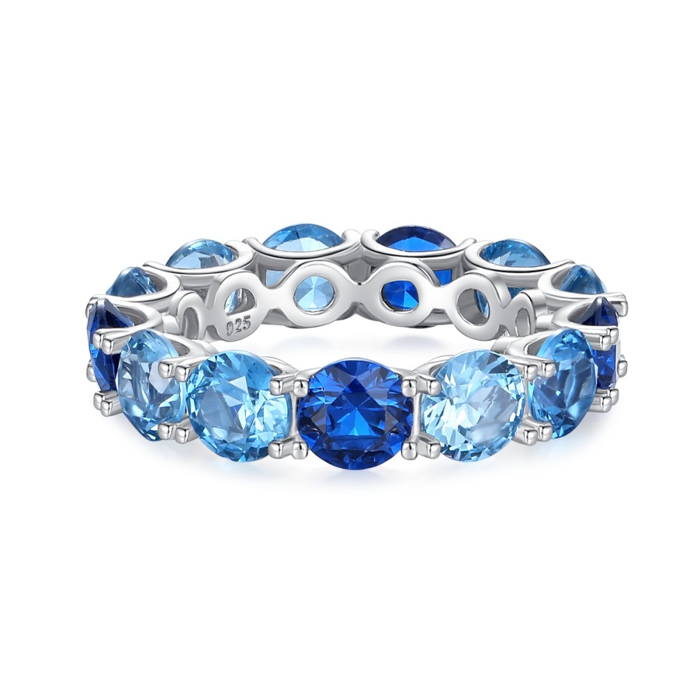 Δαχτυλίδι ολόβερο με γαλάζια και μπλε ζιργκόν από επιπλατινωμένο ασήμι 925°