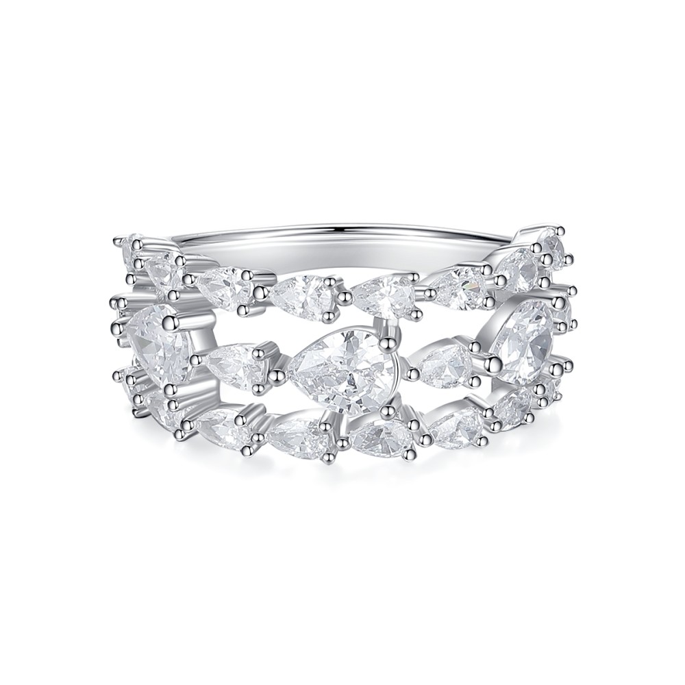 Sterling silver 925°. Triple row ring with CZ