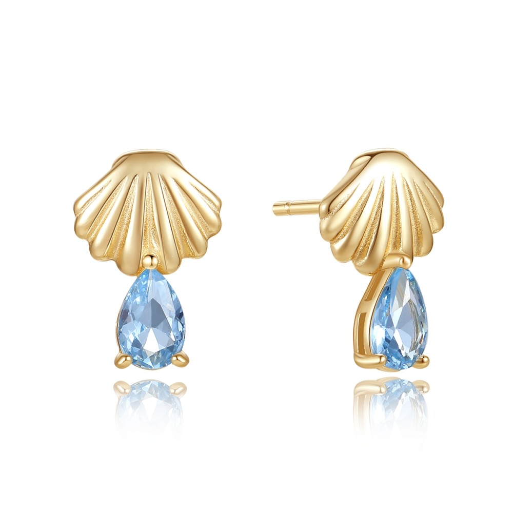 Sterling silver 925°. Shell studs with CZ