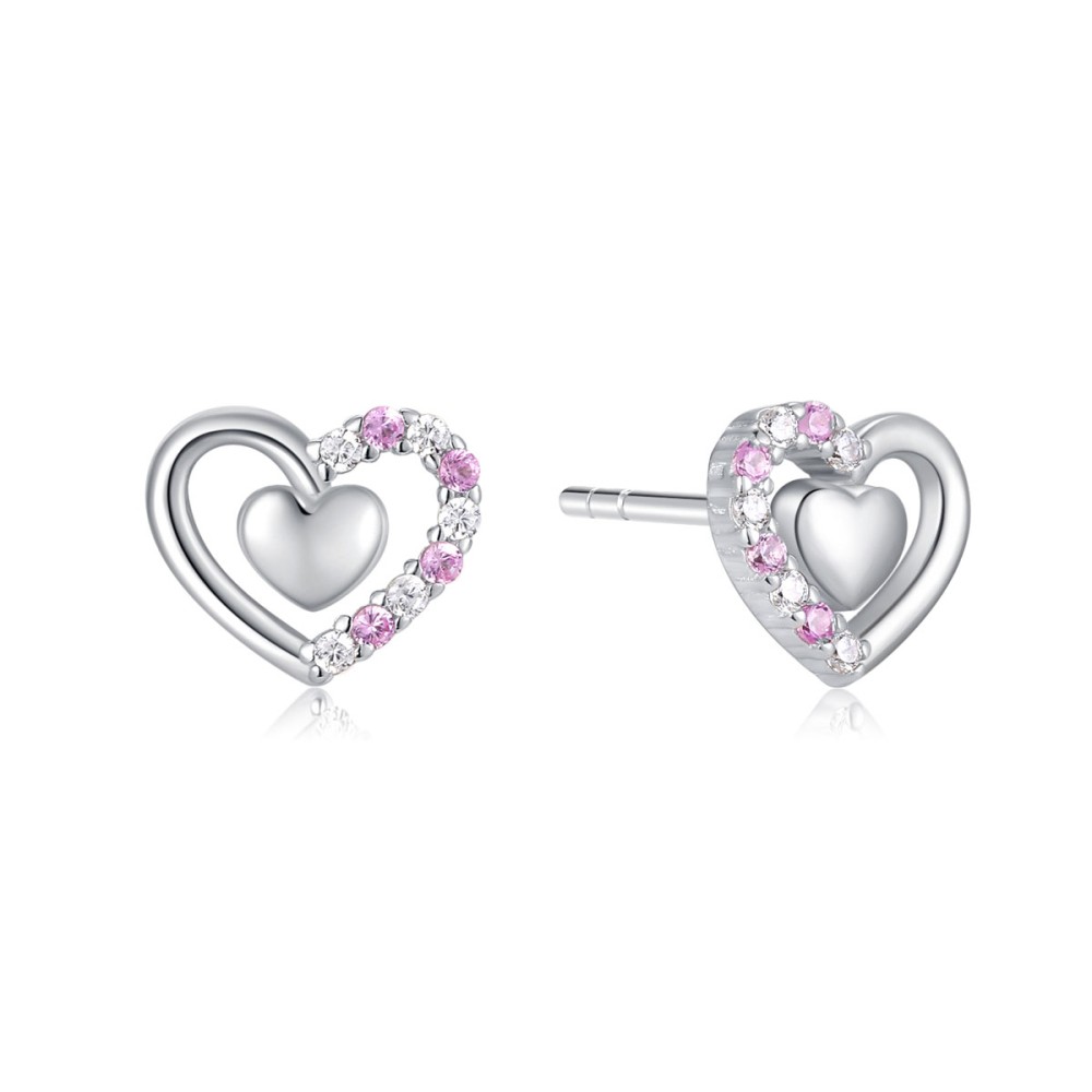 Sterling silver 925°. Heart studs with CZ