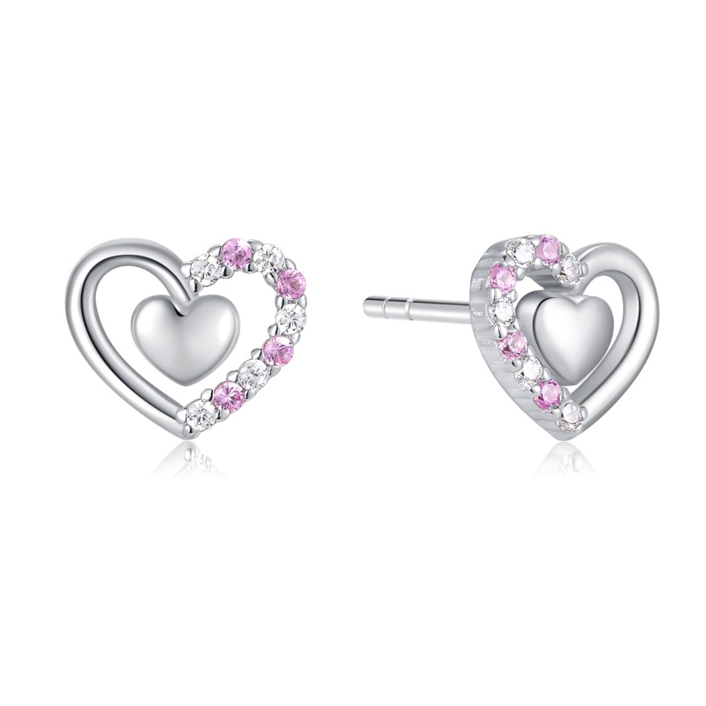 Sterling silver 925°. Heart studs with CZ