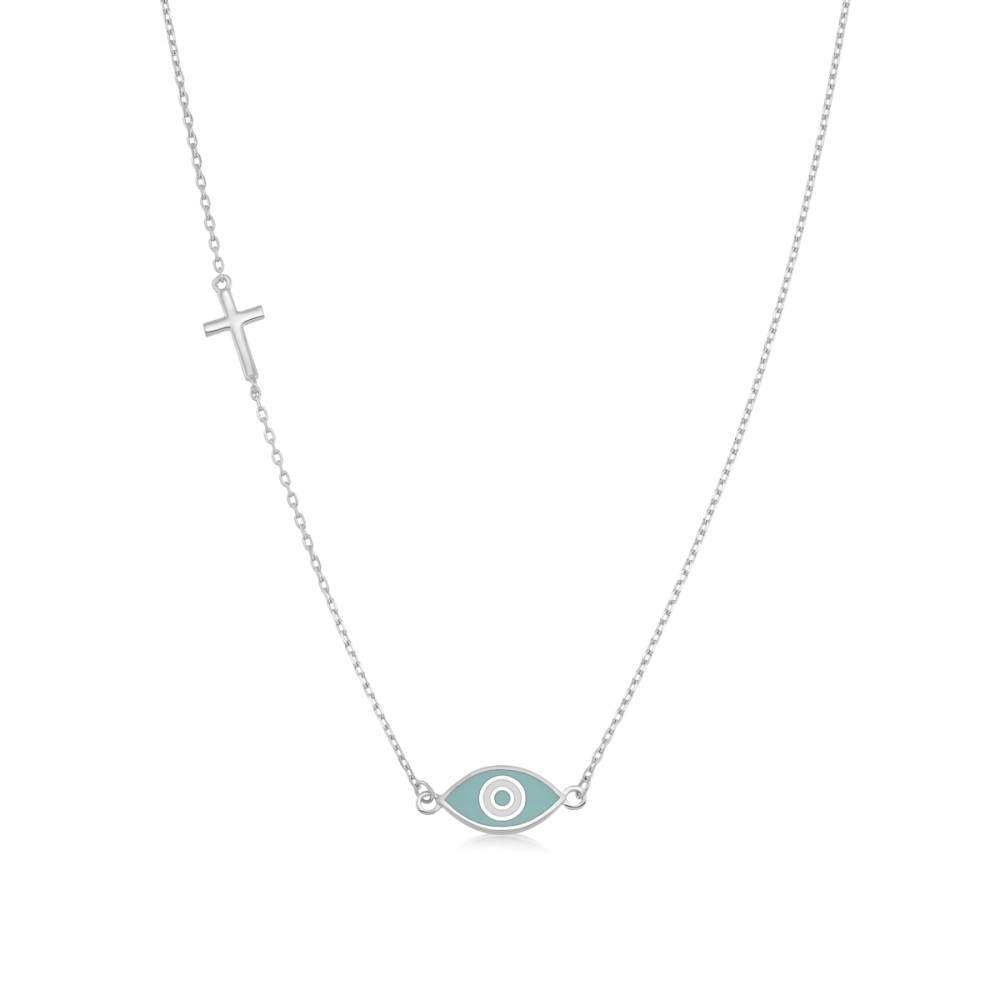 Sterling silver 925°. Mati and cross necklace