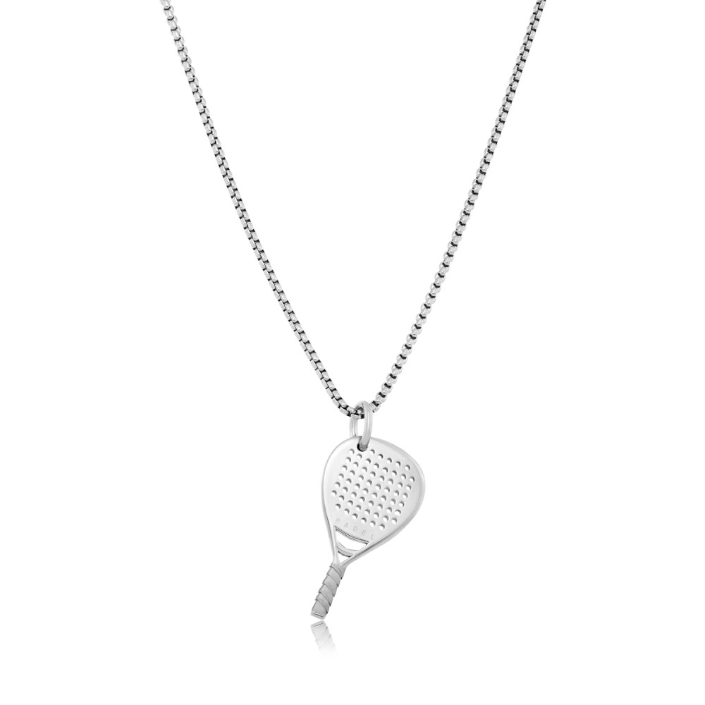 Stainless Steel. Padel racket pendant on chain