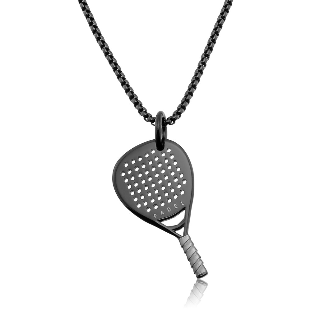 Stainless Steel. Padel racket pendant on chain