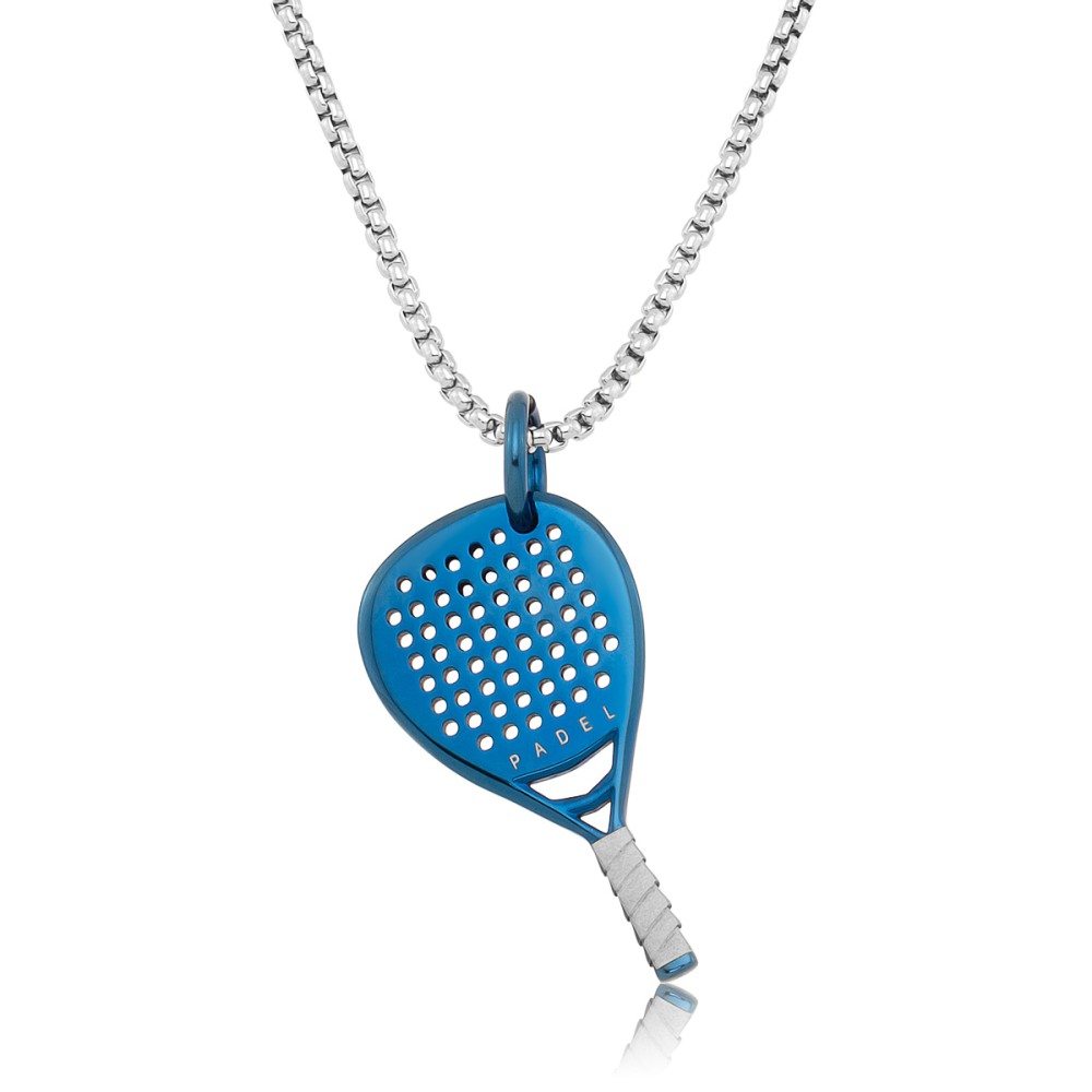 Stainless Steel. Padel racket pendant on chain