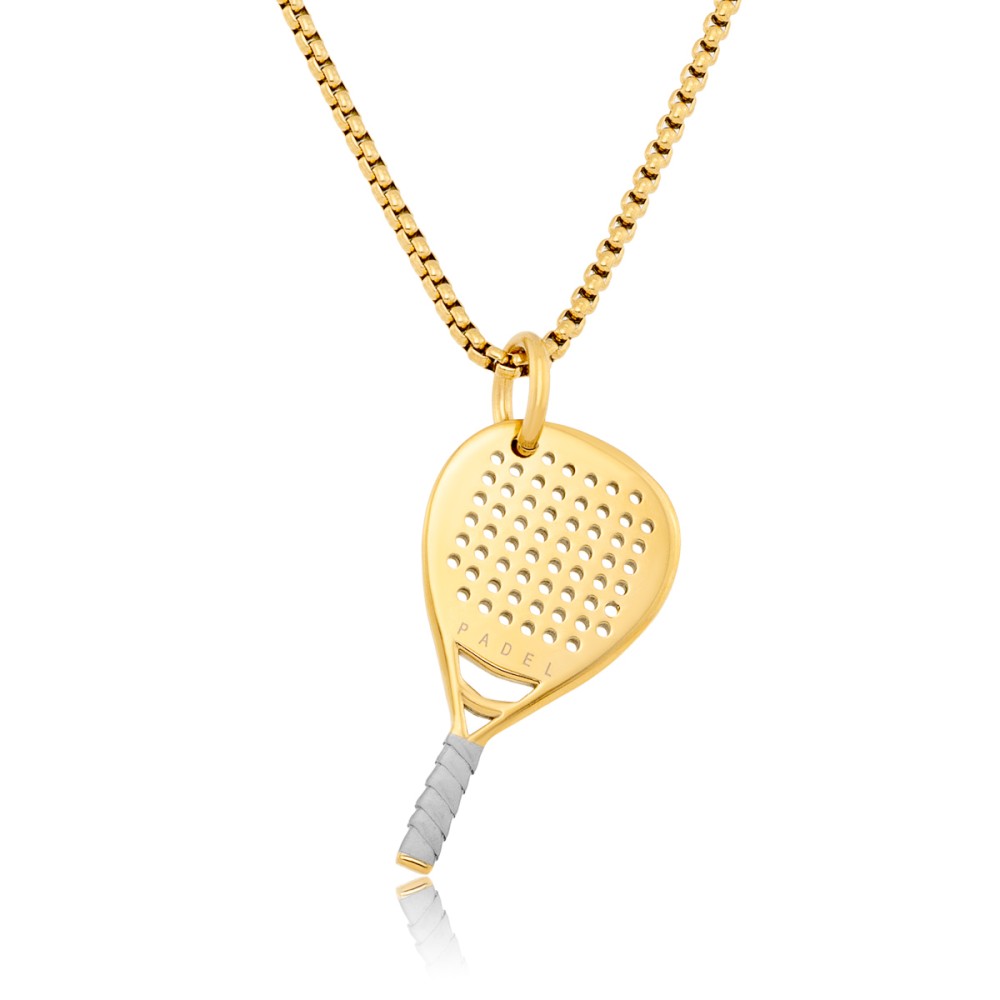 Stainless Steel. Padel racket pendant on chain